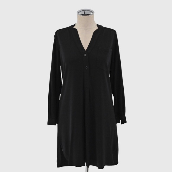 Zara Tops - ZARA Shirt Dress Size S Black VNeck Whimsical Preppy Relaxed‎ Roll Tab Sleeve